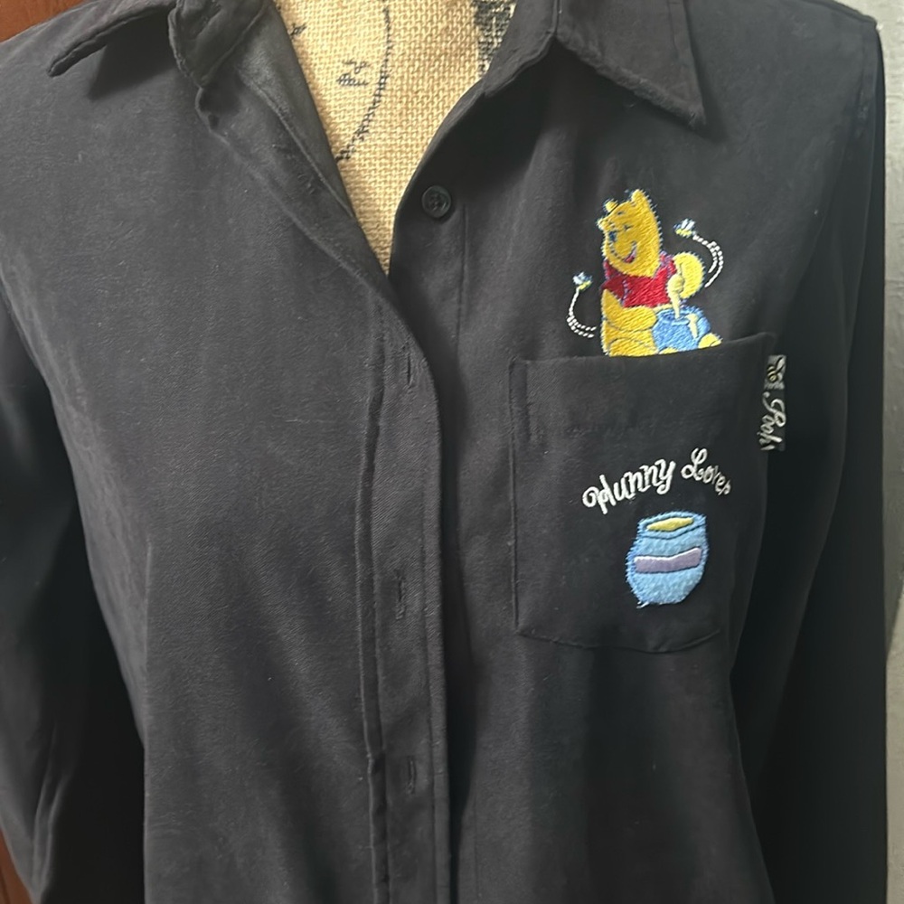 Disney Black Crew Neck Long Sleeve Button Down Shirt EUC
Final mark down